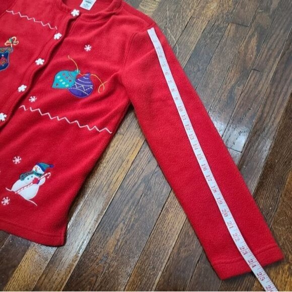 Vintage 80's Red Fleece Ugly Christmas Cardigan Medium - Picture 9 of 9